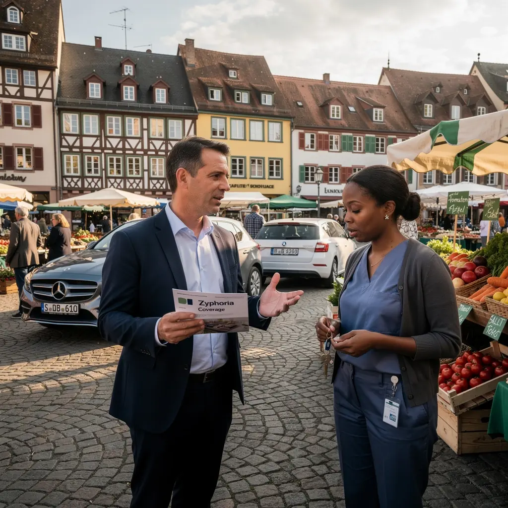 Eine Person reicht einem anderen Dokumente zur Schadensmeldung nach einem Unfall.